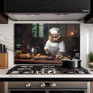 Couvercle supérieur de cuisinière en verre British Shorthair, décoration murale de cuisine pour cuisinière à gaz, couvercle supérieur de dosseret de cuisine, décalcomanies murales, cadeaux pour elle