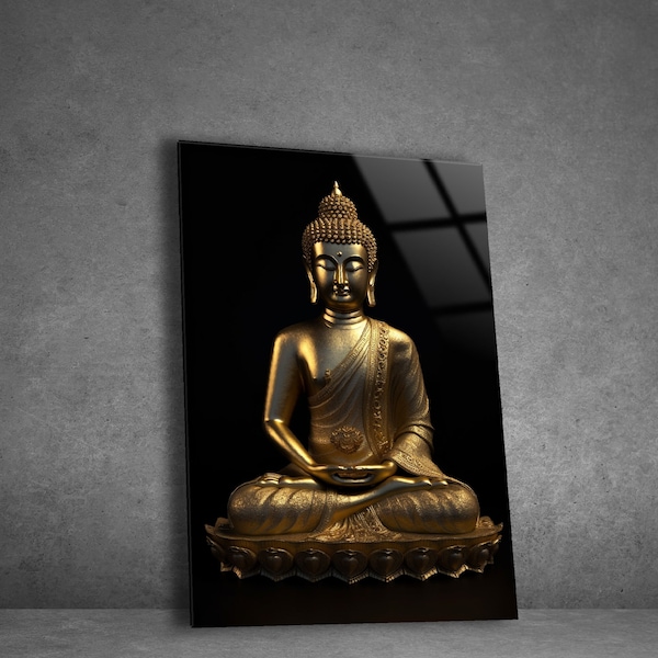 Tempered Glass Wall Art | Golden Buddha Wall Art | Housewarming Gift | Panoramic Wall Art | Interior Design Ideas | Home Decor