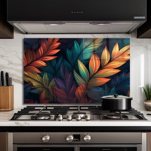 Cuisinière en verre couverture abstraite feuilles cuisine décoration murale pour cuisinière à gaz couverture cuisine dosseret four couverture mur art stickers cadeaux pour elle