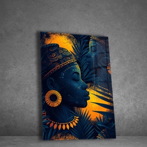 Ethnic African Wall Art Tempered Glass Wall Art for Living Room Home Decor Gifts for Her Housewarming Gifts Afro Wall Hangings for Gift