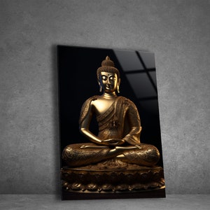 Tempered Glass Wall Art | Golden Buddha Wall Art | Housewarming Gift | Panoramic Wall Art | Interior Design Ideas | Home Decor