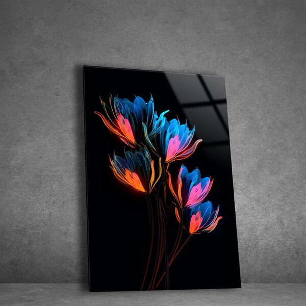 Tempered Glass Wall Art Flowers Etsy