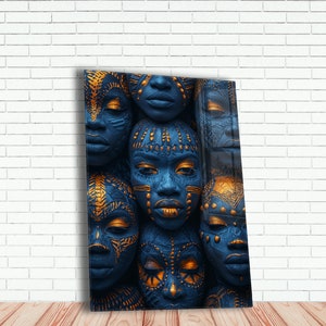 Ethnic African Wall Art Tempered Glass Wall Art for Living Room Home Decor Gifts for Her Housewarming Gifts Afro Wall Hangings for Gift