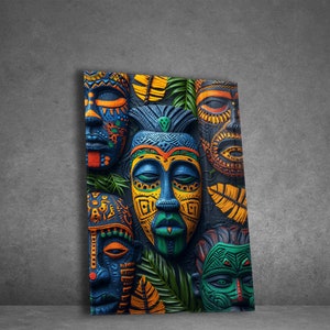 Ethnic African Wall Art Tempered Glass Wall Art for Living Room Home Decor Gifts for Her Housewarming Gifts Afro Wall Hangings for Gift