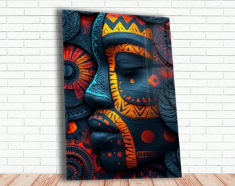 Tempered Glass Wall Art Abstract African Wall Art for Living Room Home Decor Gifts for Her Housewarming Gifts Ethnic Wall Hangings for Gift
