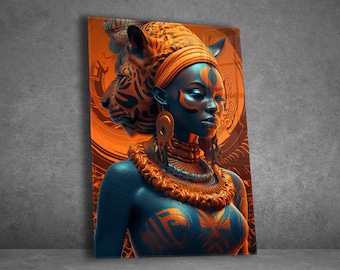 Ethnic African Wall Art Tempered Glass Wall Art for Living Room Home Decor Gifts for Her Housewarming Gifts Afro Wall Hangings for Gift