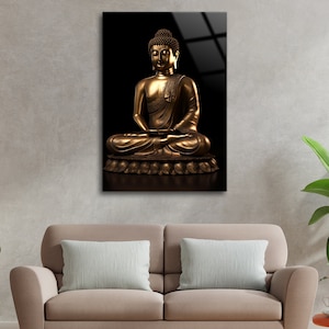 Tempered Glass Wall Art | Golden Buddha Wall Art | Housewarming Gift ...