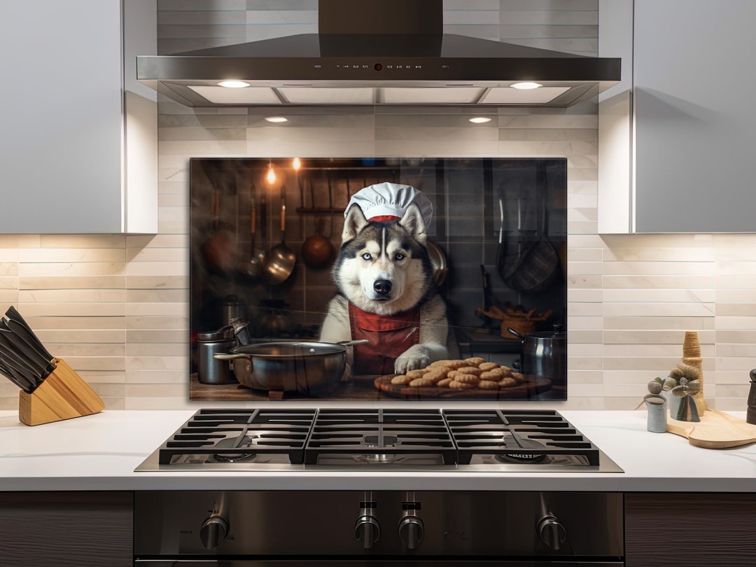 Glass Stove Top Cover Husky Chef Dog Kitchen Wall Decor for Gas Stove