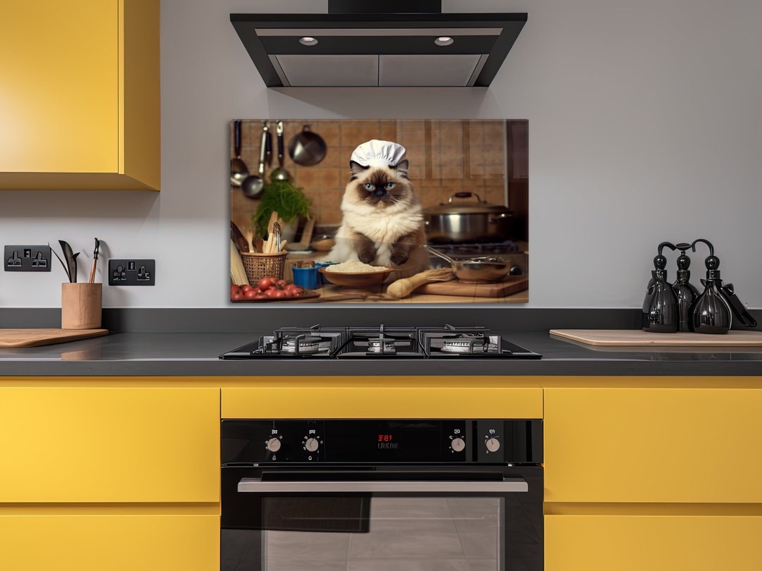 Glass Stove Top Ragdoll Cat Chef Kitchen Wall Decor for Gas Stove Top