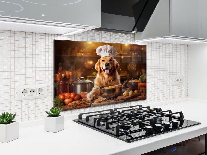 Glass Stove Top Cover Golden Retriever Dog Kitchen Wall Decor Etsy
