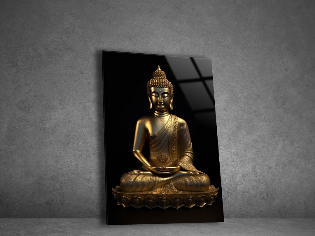 Tempered Glass Wall Art Golden Buddha Wall Art Housewarming Gift