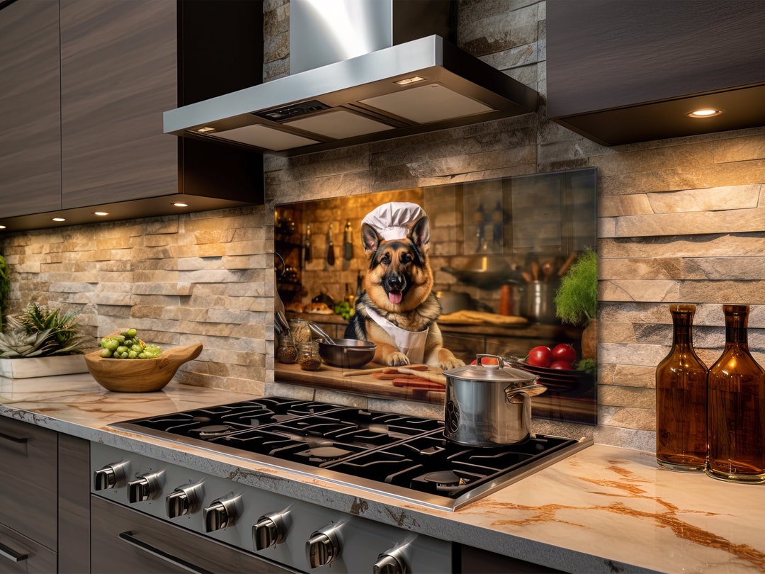 Glass Stove Top Cover German Shepherd Dog Kitchen Wall Decor for Gas
