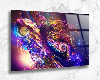 Tempered Glass Wall Art-Iridescent Design Wall Decoration-Abstract Glass Wall Hangings-Glass Print Home Decor