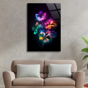 Tempered Glass Wall Art Floral Wall Decor Panoramic Wall Art Abstract ...