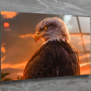 Tempered Glass Wall Art-Eagle in Sunset Wall Decoration-Animal Glass Wall Hangings-Glass Print Home Decor