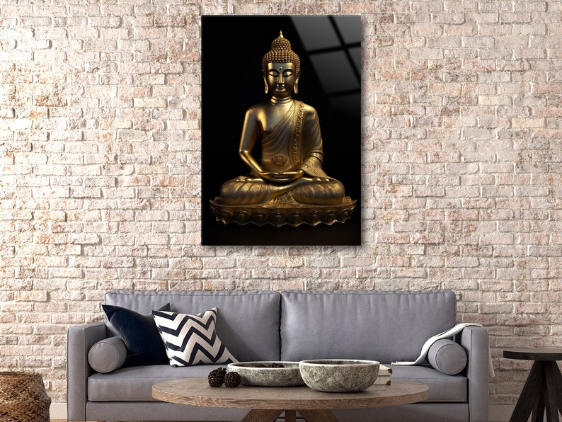 Tempered Glass Wall Art Golden Buddha Wall Art Etsy