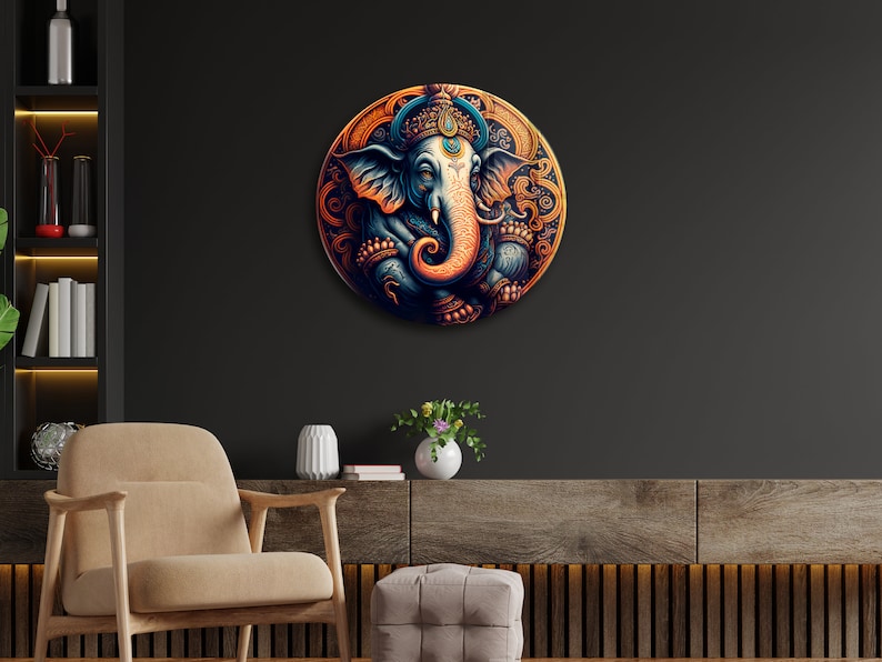 Tempered Glass Wall Art Ganesh Wall Art Round Ganesha Wall Etsy