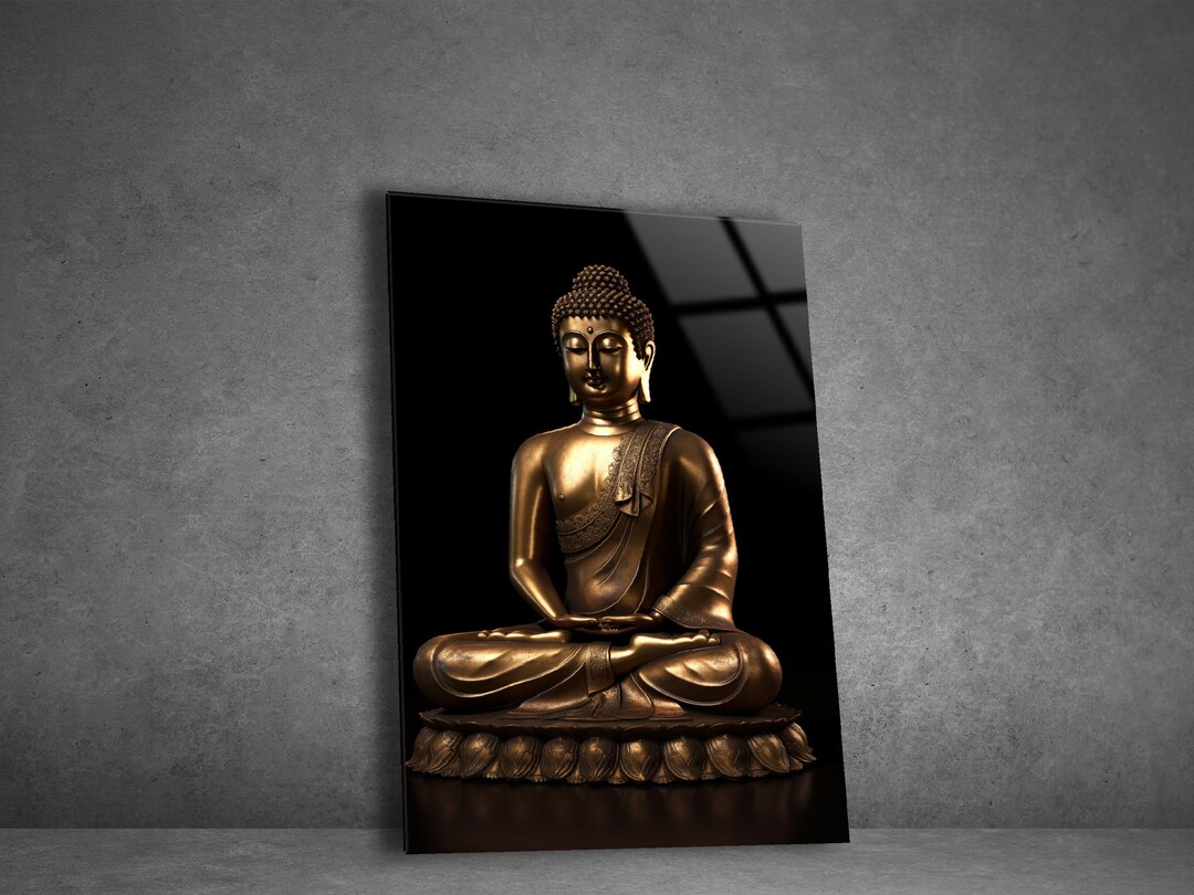 Tempered Glass Wall Art | Golden Buddha Wall Art | Housewarming Gift ...