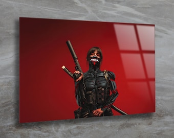 Tempered Glass Wall Art-Cyberpunk Samurai Girl Wall Decoration-Digital Art Glass Wall Hangings-Glass Print Home Decor