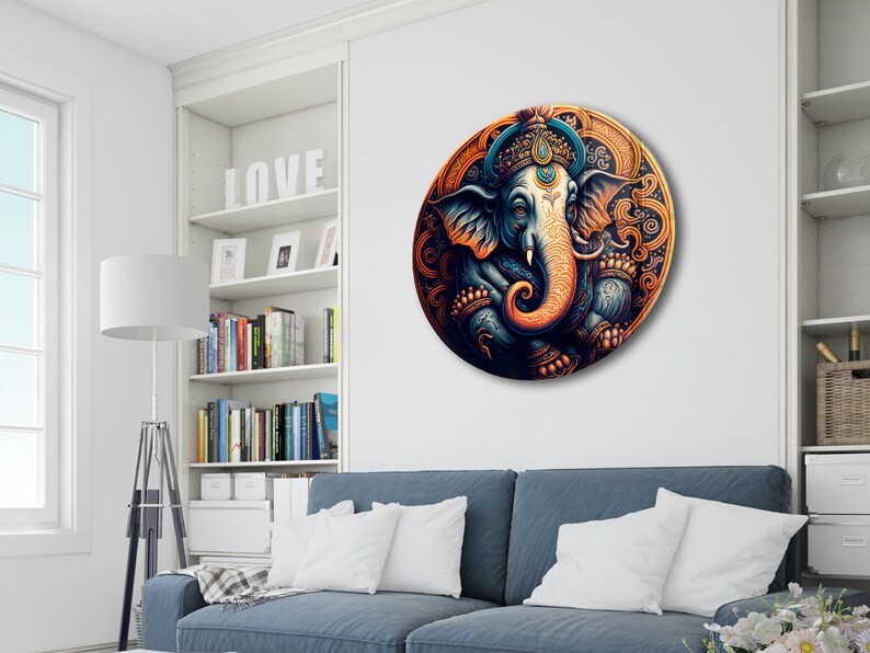 Tempered Glass Wall Art Ganesh Wall Art Round Ganesha Wall Etsy