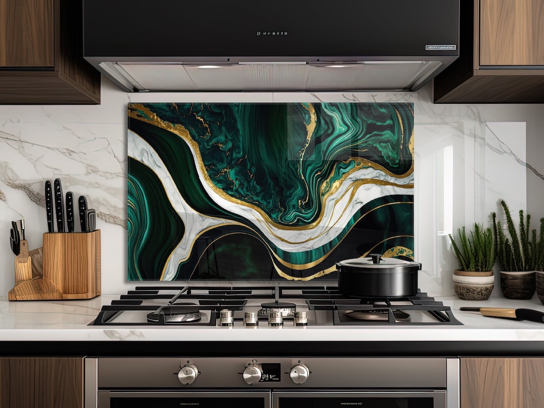 Glass Stove Top Cover Abstract Marble Design Kitchen Wall Decor for Gas
