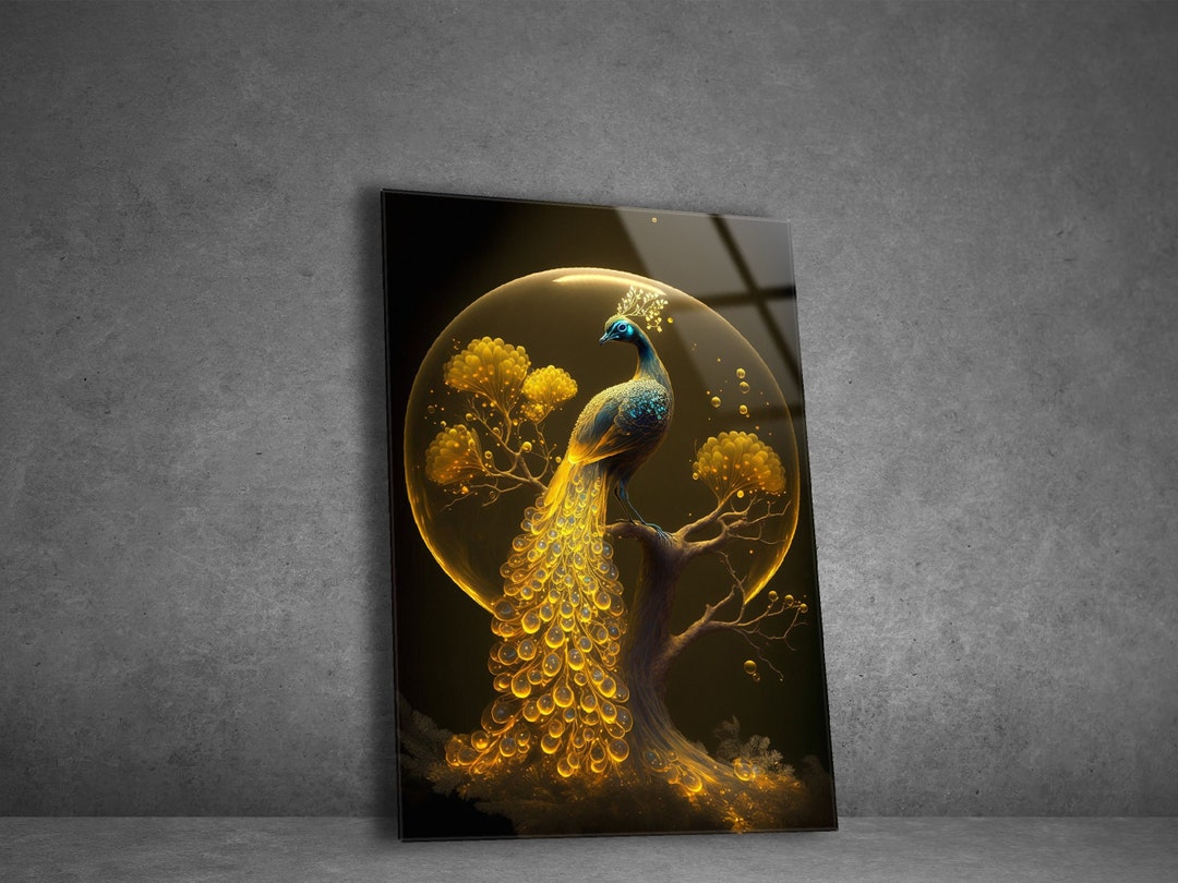 Tempered Glass Wall Art Abstract Peacock Wall Art for Living Etsy