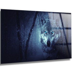 Tempered Glass Wall Art-Arctic Wolf Wall Decoration-Animal Glass Wall Hangings-Glass Print Home Decor