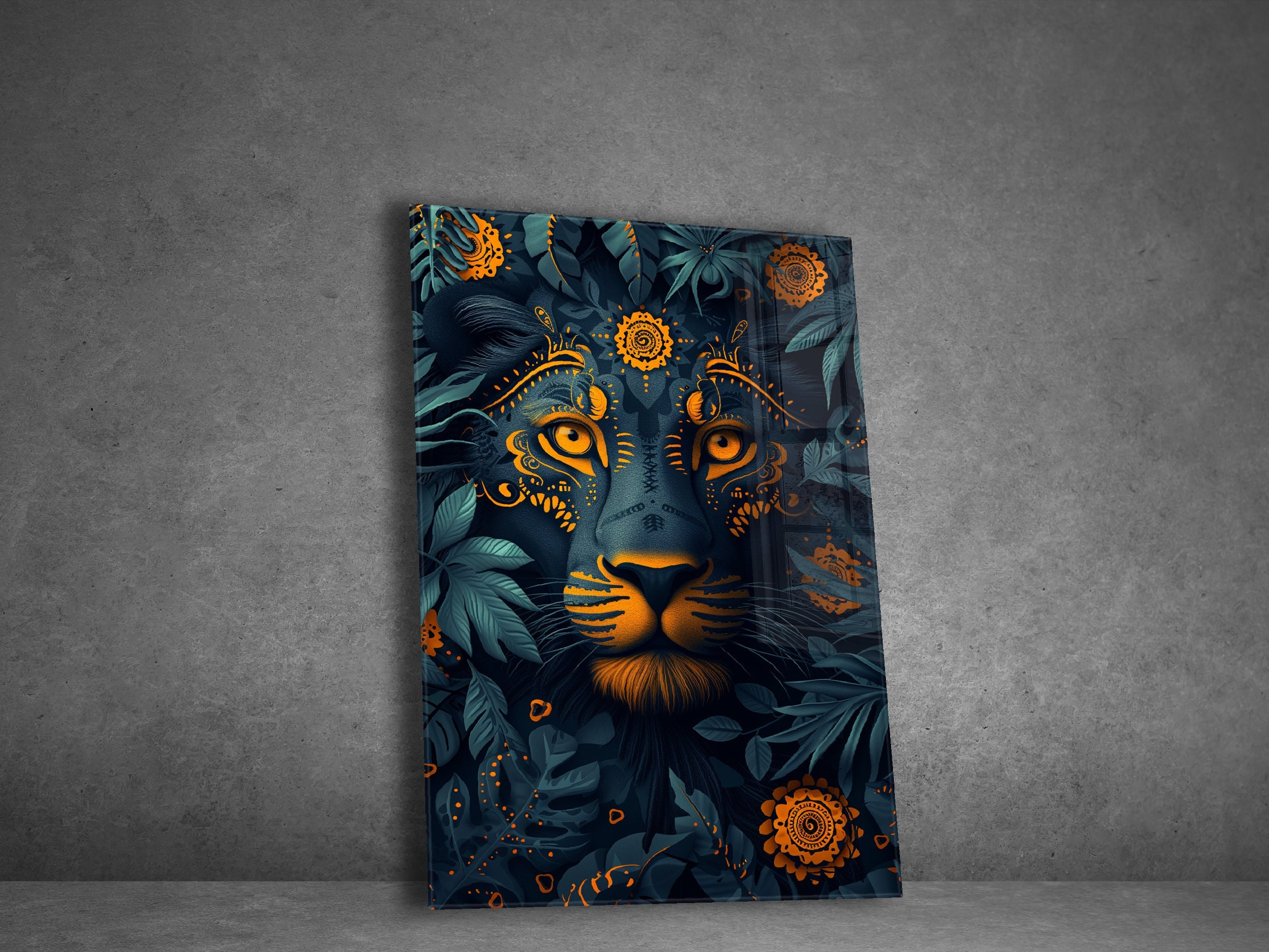 Tempered Glass Wall Art Ethnic Lion Wall Art for Living Room Home Decor Gifts for Her Housewarming Gifts Animal Wall Hangings for Gift