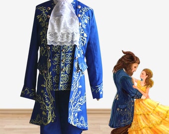 The Beast Cosplay Costume, Beauty and The Beast Adult Mens Prince Dan Stevens Blue Uniform