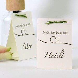 Personalisierte Tischkarten - Kartonage für Gastgeschenk - 5 Stück - Namenskarten - Platzkarten - Hochzeit - Silberhochzeit - Herzliebe