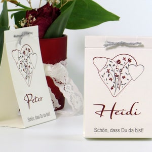 Personalisierte Tischkarten - Kartonage für Gastgeschenk - 5 Stück - Namenskarten - Platzkarten - Hochzeit - Silberhochzeit - Geburtstag