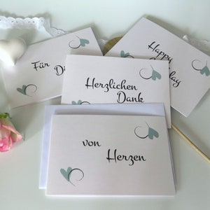Grußkarten im Set mit 4 Stück - süße Herzen - mit Umschlägen - innen bedruckt - Glückwunschkarten