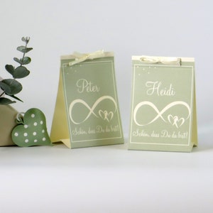 Personalisierte Tischkarten - Kartonage für Gastgeschenk - 5 Stück - Namenskarten - Platzkarten - Hochzeit - Silberhochzeit - Unendlich