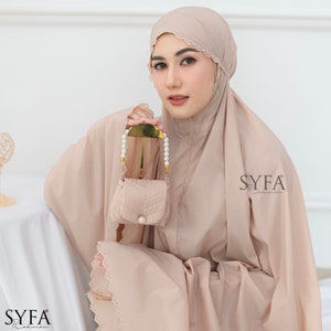 Mukena portátil 2 en 1 para oración islámica para adultos, regalo premium para ella, mujeres musulmanas, vestido con hijab, Umrah Hajj, ropa Gamis Mini