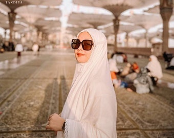 Elegante Spitze Weiß Mukena : Islamischer Gebetsschleier für Frauen, Perfektes Geschenk für Sie, Umrah Hajj, Abaya Kleid, bescheidene Mode