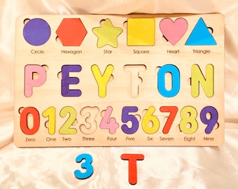 Personalised Children’s Name Shape and Number puzzle board