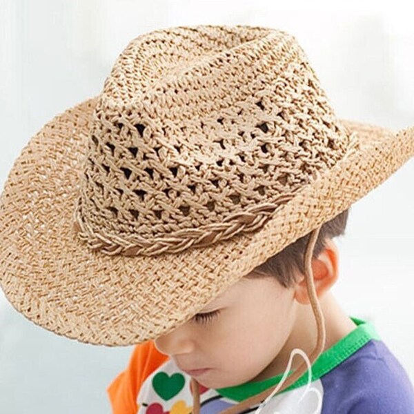 Straw Cowboy Hats for Child, Parent-child Summer Cowboy Hat Beach Travel and Outdoor Adventures for Children Parent with Chin Strap