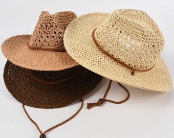 Summer Straw Hat, Straw Cowboy Hats, Classic Summer Hats Panama Straw Hats for Beach Travel and Outdoor Adventures for Women Men 3 Colors