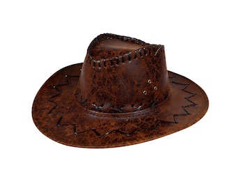 Brown Leather Western Style Hat Wide Brim Hat Cowboy Hat Sun Hat Travel Cap Outdoor Sun Protect Cool Hats for Men and Women