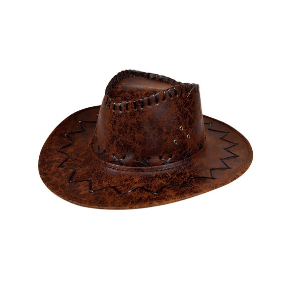 Brown Leather Western Style Hat Wide Brim Hat Cowboy Hat Sun Hat Travel Cap  Outdoor Sun Protect Cool Hats for Men and Women 