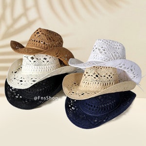 Straw Cowboy Hats, Classic Summer Woven Hats, Colorful Cowgirl Hats Summer Headwear for Beach Travel Outdoor Adventures for Women Men