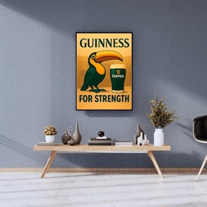 Vintage Guinness Poster Print – Retro Toucan Art with Pint of Beer – Classic Pub Wall Decor, Digital Download