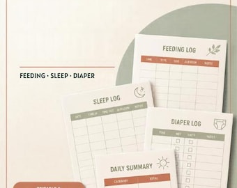 Newborn Care Log Bundle, Editable Feeding Sleep Diaper Tracker (Digital Download)