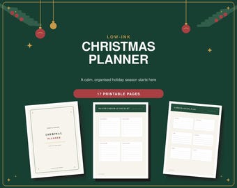 Low-Ink Christmas Planner Bundle, Holiday Organizer, Gift Budget, Meal Checklist (PDF)