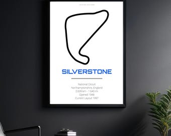 Silverstone National Grand Prix Circuit Print – Modern Track Poster – Motorsport Wall Art