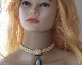 Silk cord chocker with larimar pendant