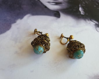 Art deco bohemian brass earrings