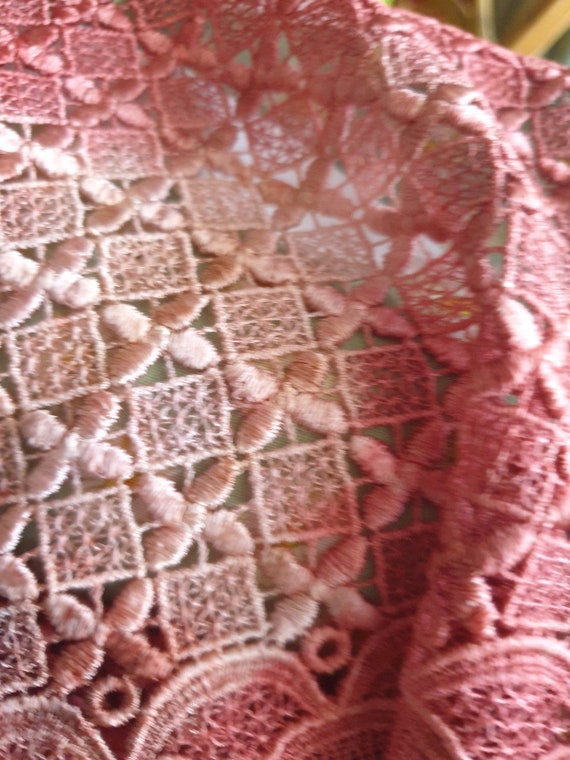 Vintage crocheted Silk  Lace Shawl, hand dyed Bat… - image 9