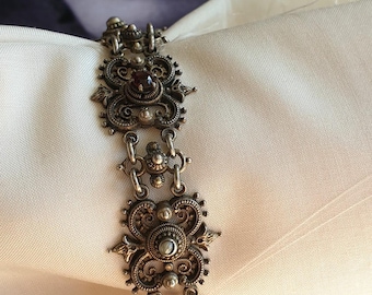 835 Silver, garnets / pearls, Austro-Hungarian bracelet
