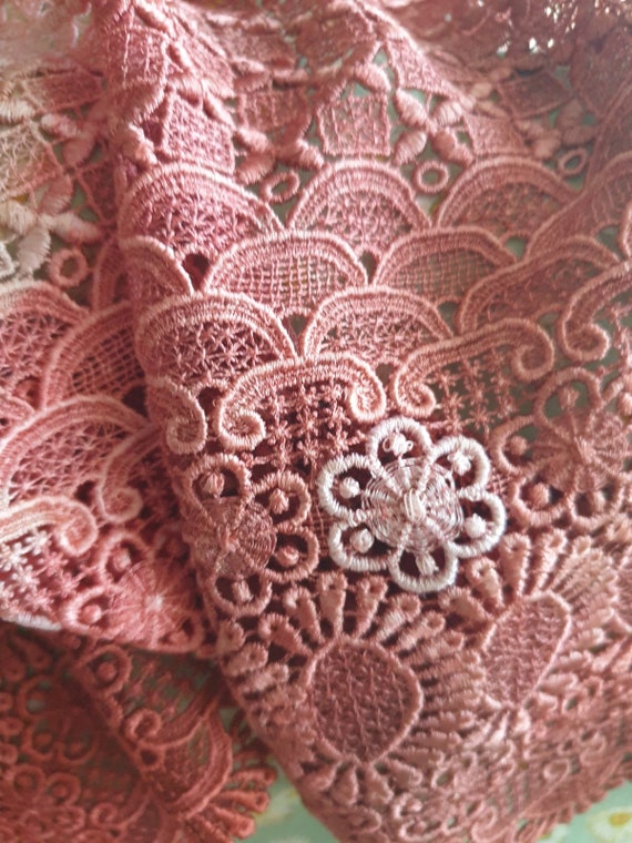 Vintage crocheted Silk  Lace Shawl, hand dyed Bat… - image 7